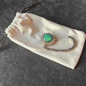 Handbag Purse Hanging Hook Hand Crafted dichroic Art Glass with velvet Bag